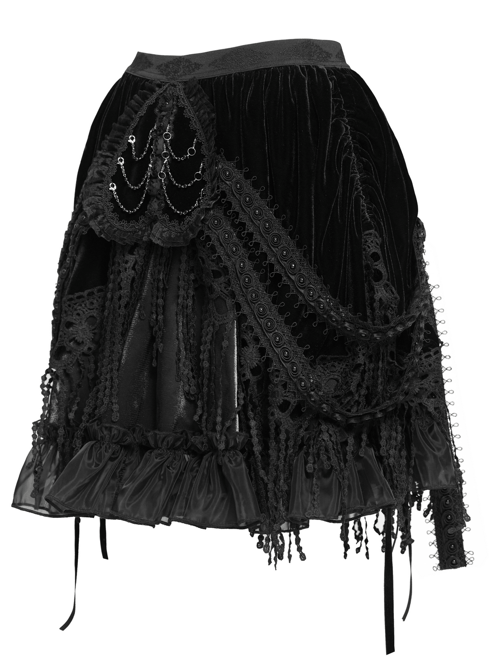 Dark Romantic Layered Velvet Lace Skirt with Chains