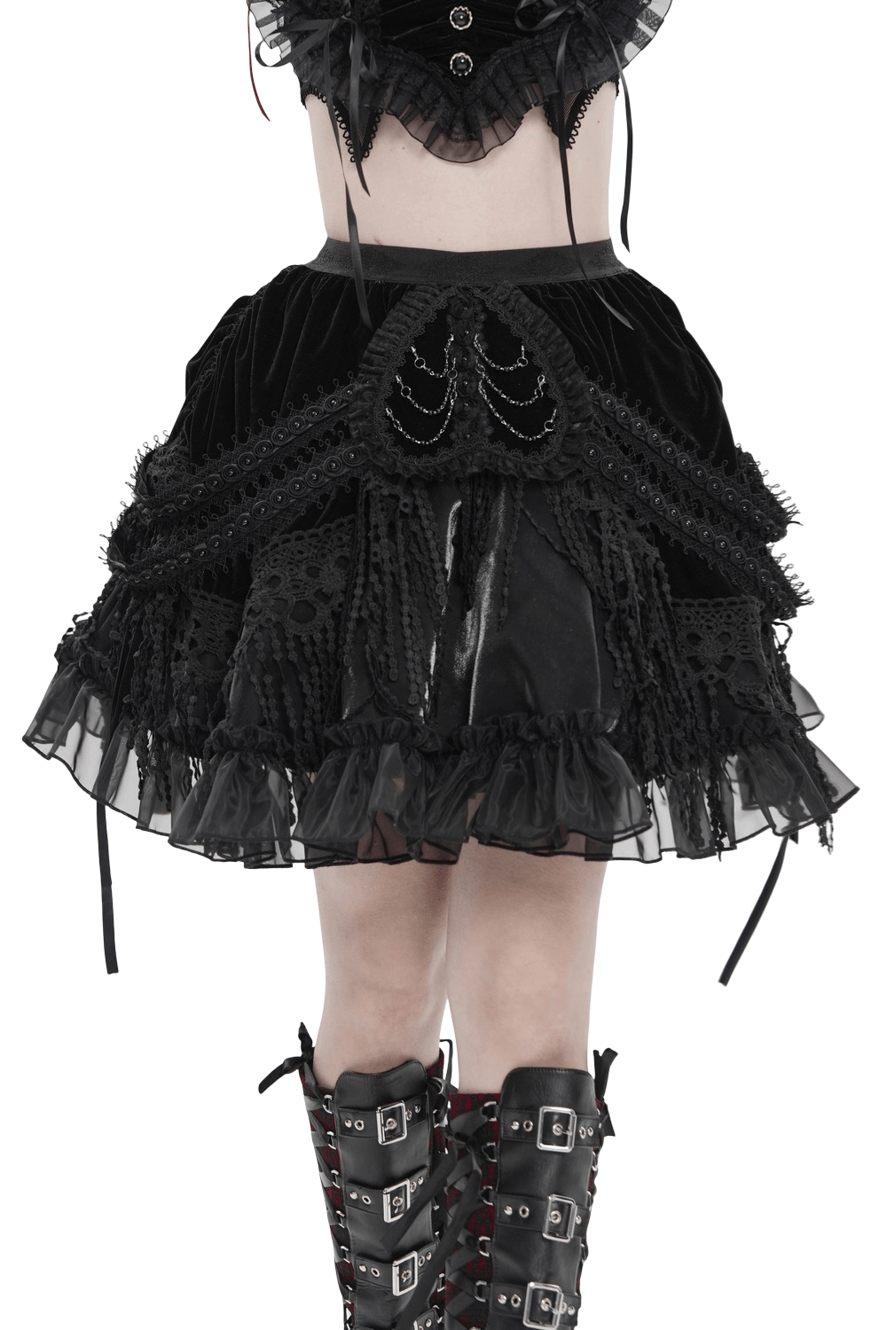 Dark Romantic Layered Velvet Lace Skirt with Chains