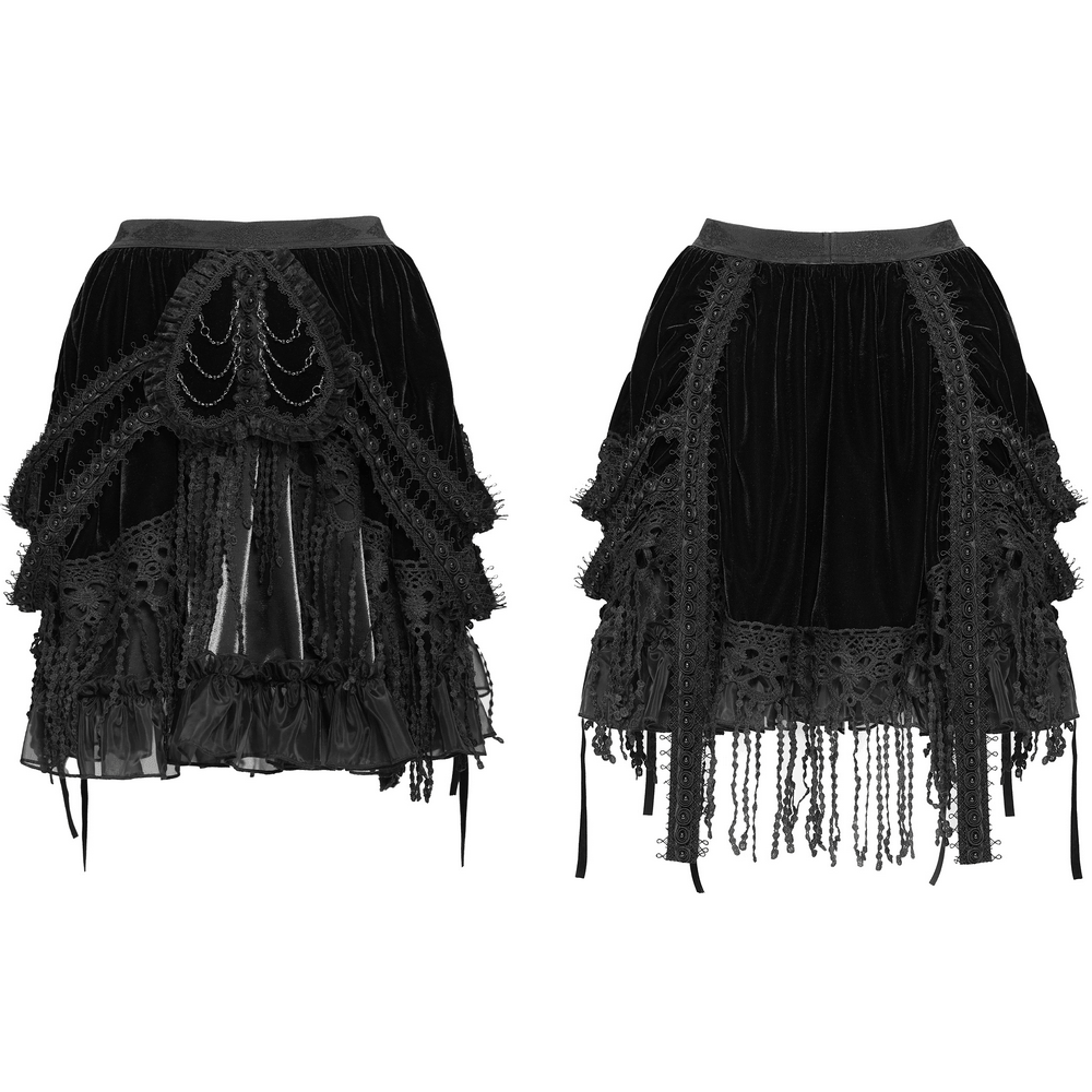 Dark Romantic Layered Velvet Lace Skirt with Chains