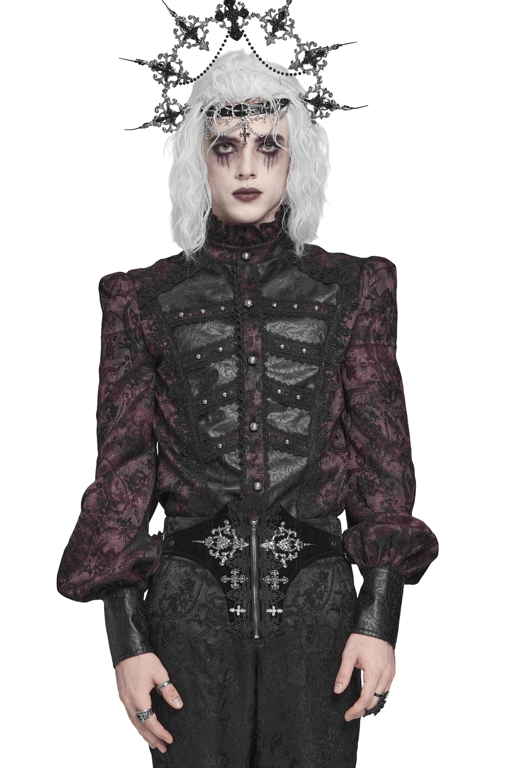 Dark Romantic Shirt with Ruffled Collar and Buttons