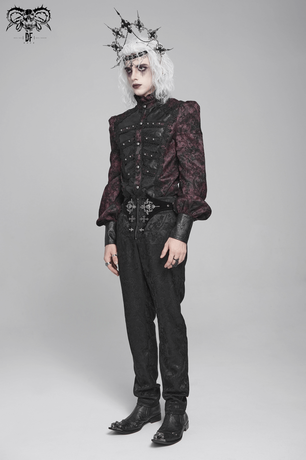 Dark Romantic Shirt with Ruffled Collar and Buttons