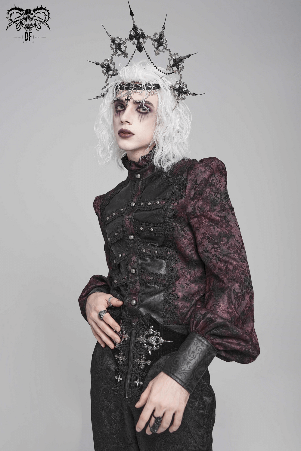 Dark Romantic Shirt with Ruffled Collar and Buttons