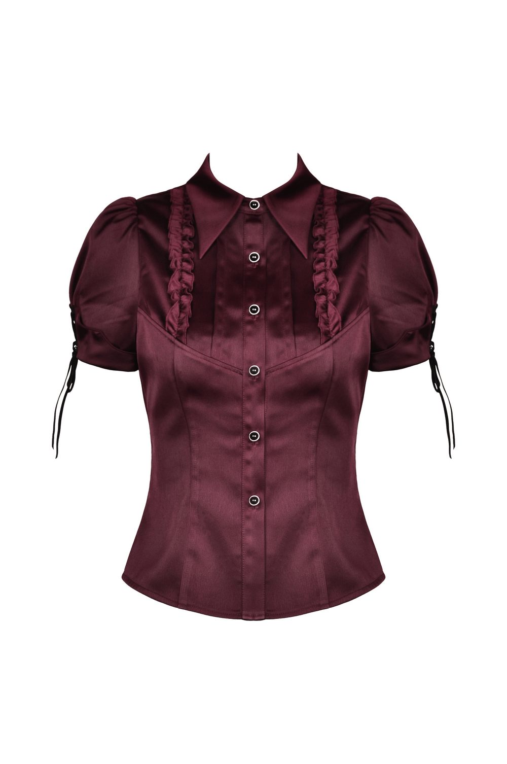 US SALE of Dark Romantic Wine Red Blouse with Puff Sleeves