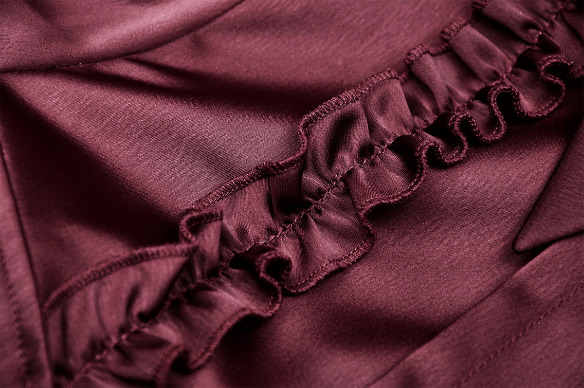 US SALE of Dark Romantic Wine Red Blouse with Puff Sleeves