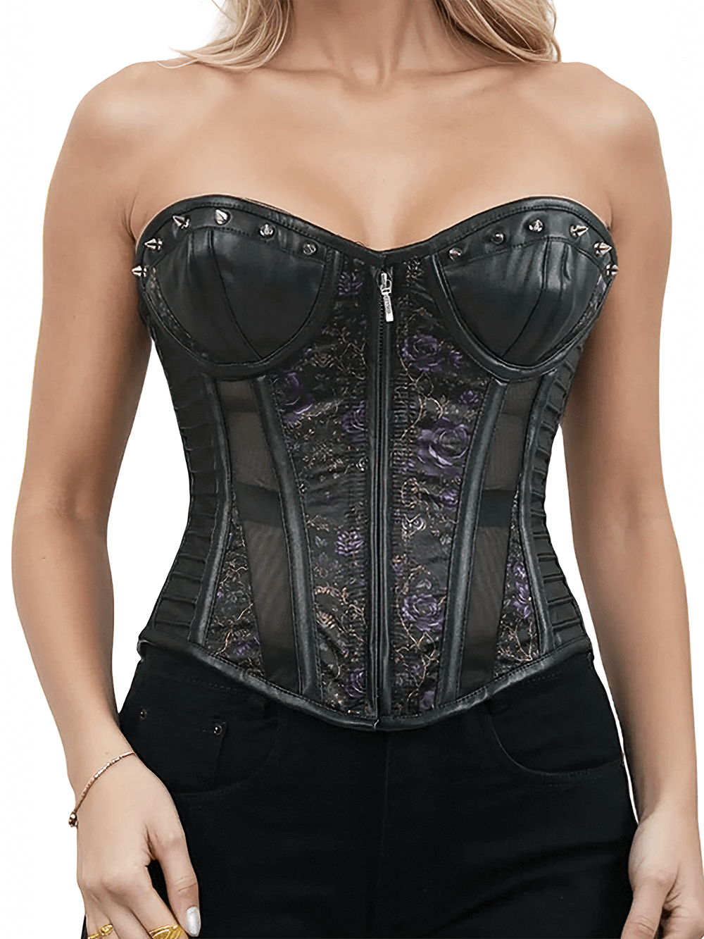 Dark Satin Floral Corset for Gothic and Evening Wear