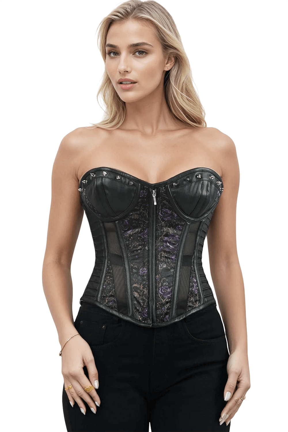 Dark Satin Floral Corset for Gothic and Evening Wear