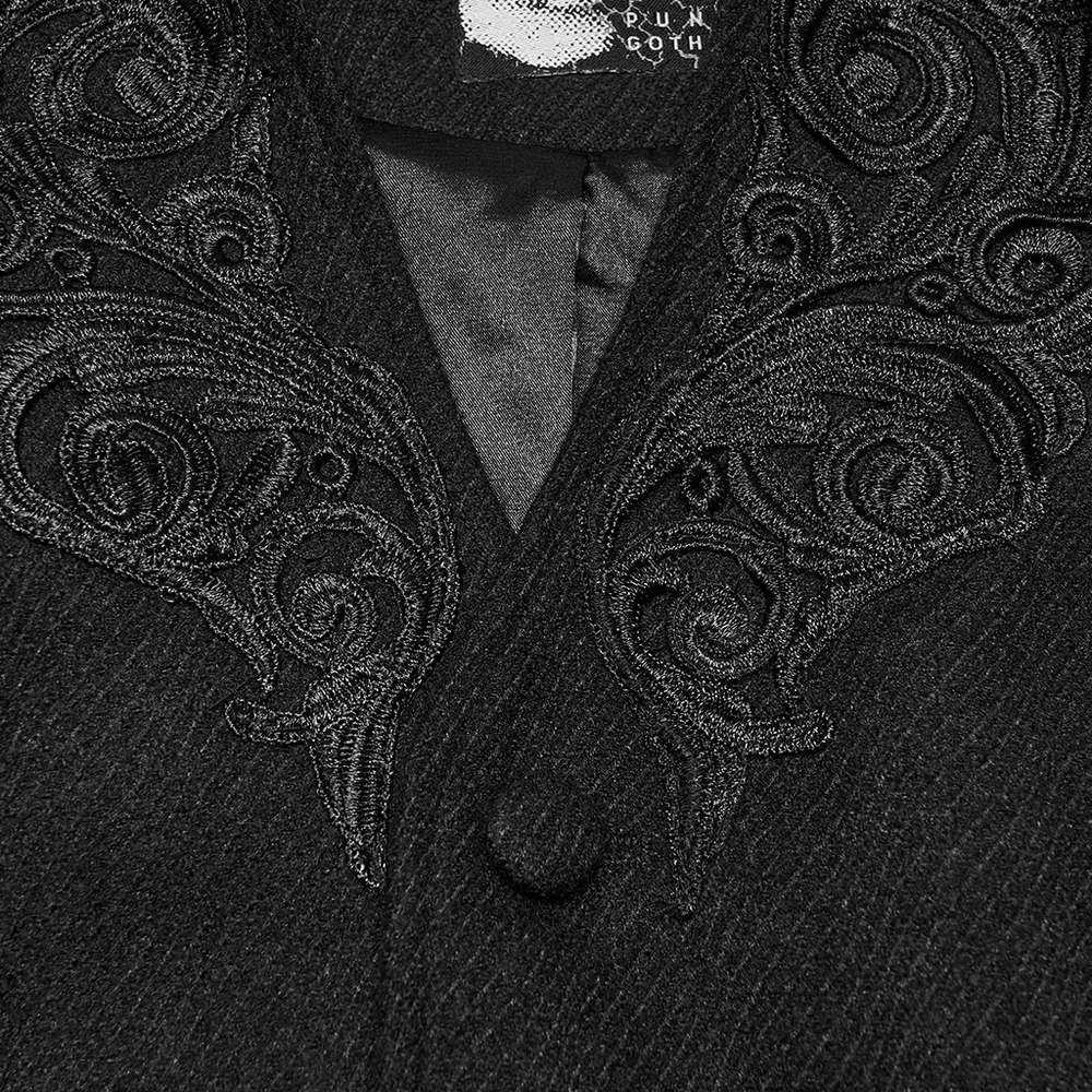 Dark Victorian Black Wool Cloak with Stand Collar