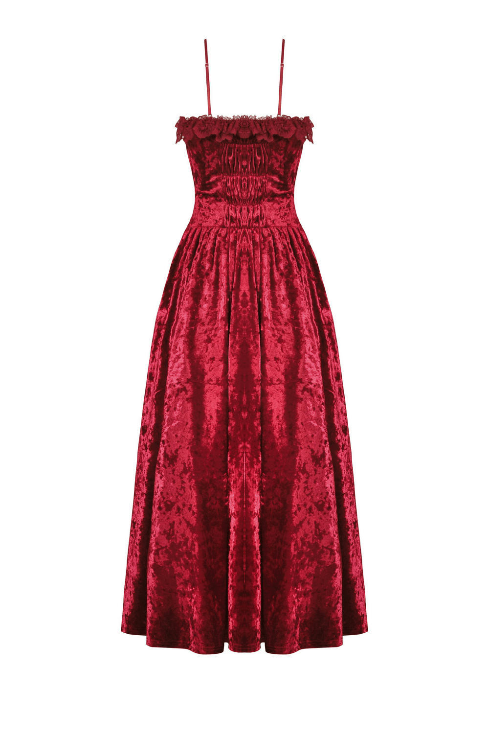 US SALE of Deep Red Velvet Maxi Dress with Cross Front Detail