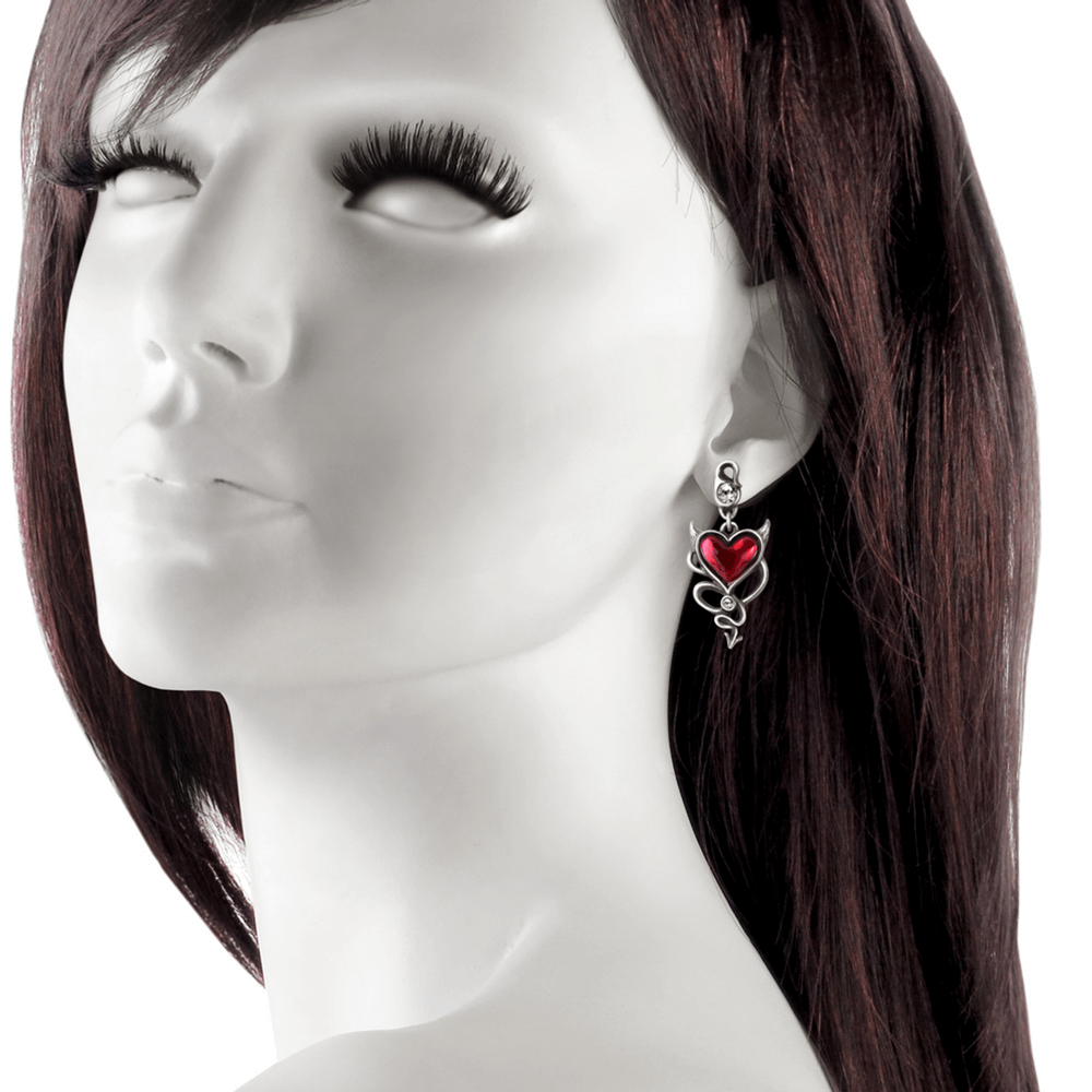 Devil's Heart Pendant Earrings with Crystal Accents