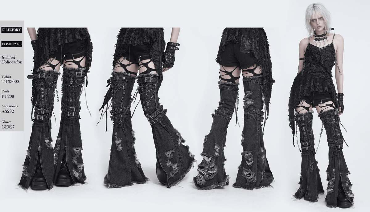 Distressed Denim Leg Warmers with Chains and Buckles