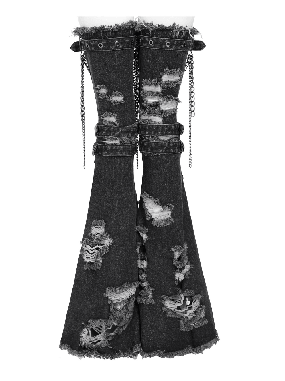 Distressed Denim Leg Warmers with Chains and Buckles