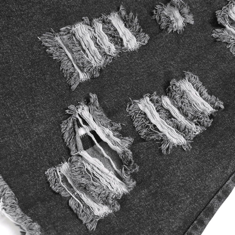 Distressed Denim Leg Warmers with Chains and Buckles