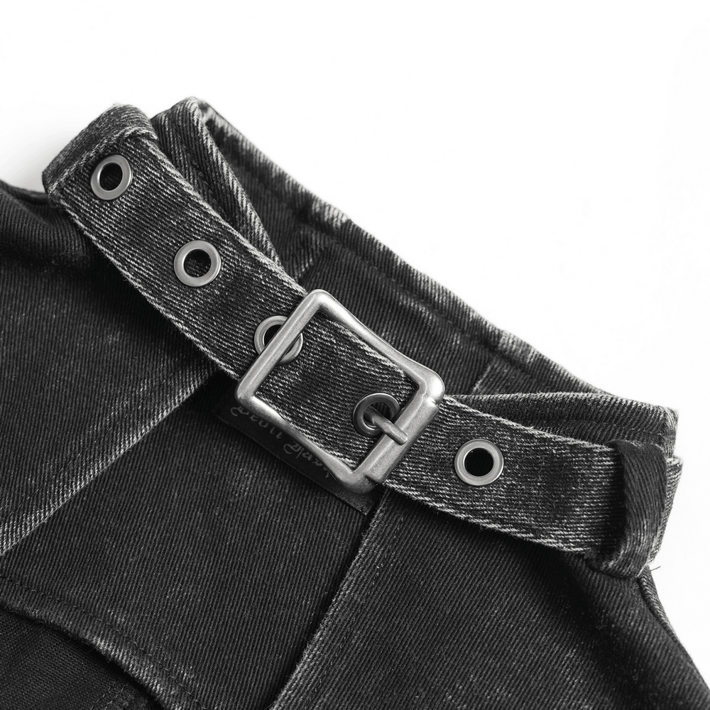 Distressed Gothic Vest With Buckle Strap Detail