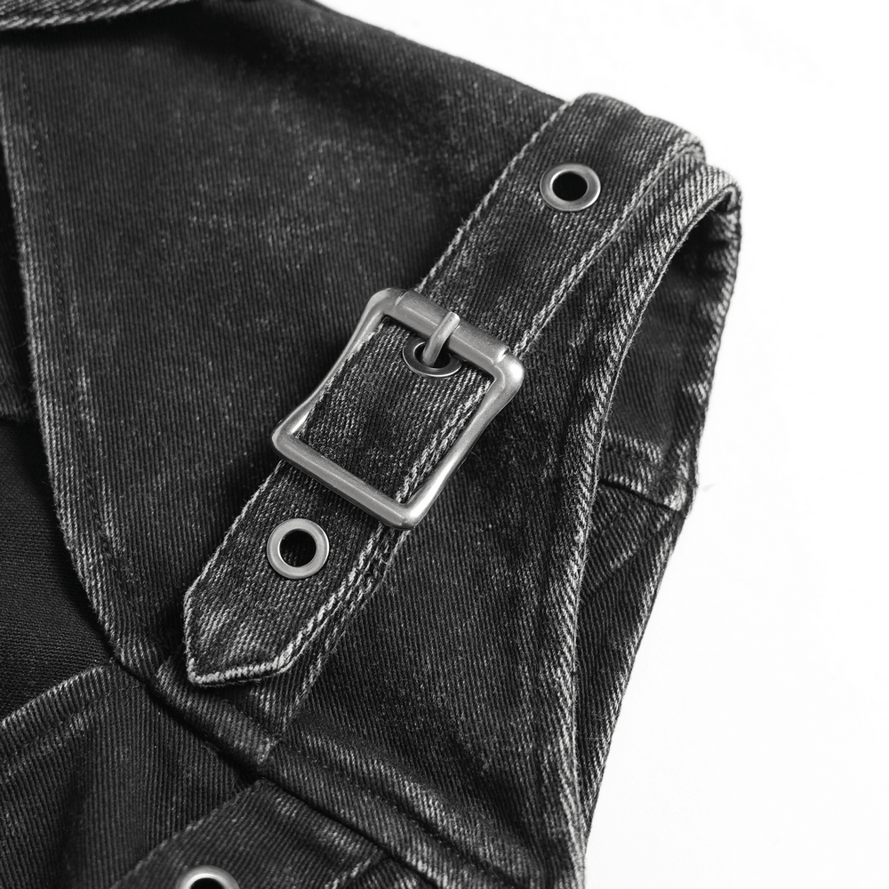 Distressed Gothic Vest With Buckle Strap Detail