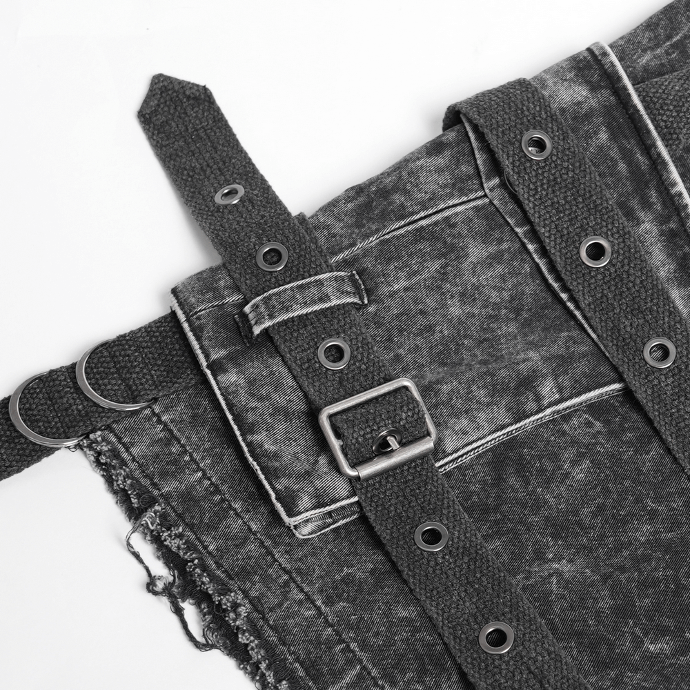 Distressed Pants with Chains and Strap Details for Men