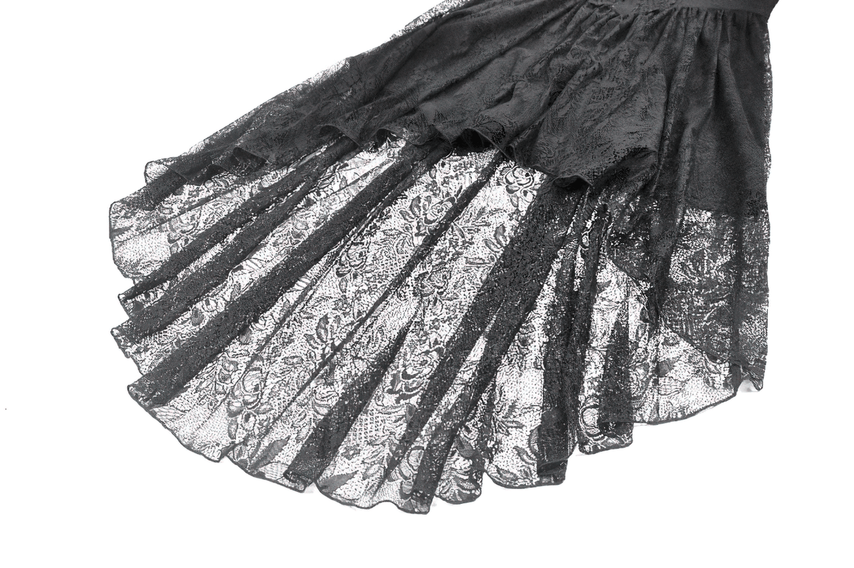 Dramatic Lace High Low Dress with Corset Back and Ruffles