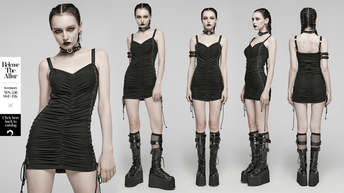 Edgy Adjustable Drawstring Mini Dress with Eyelet Straps