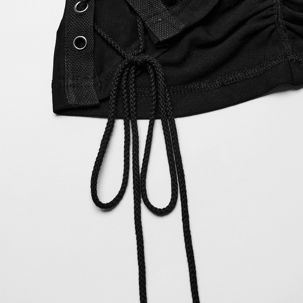Edgy Adjustable Drawstring Mini Dress with Eyelet Straps