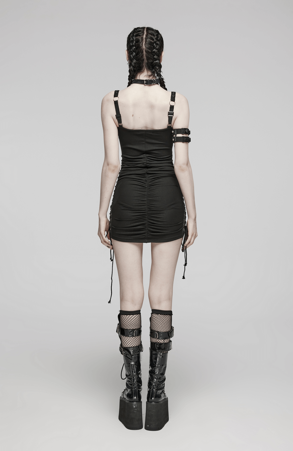 Edgy Adjustable Drawstring Mini Dress with Eyelet Straps