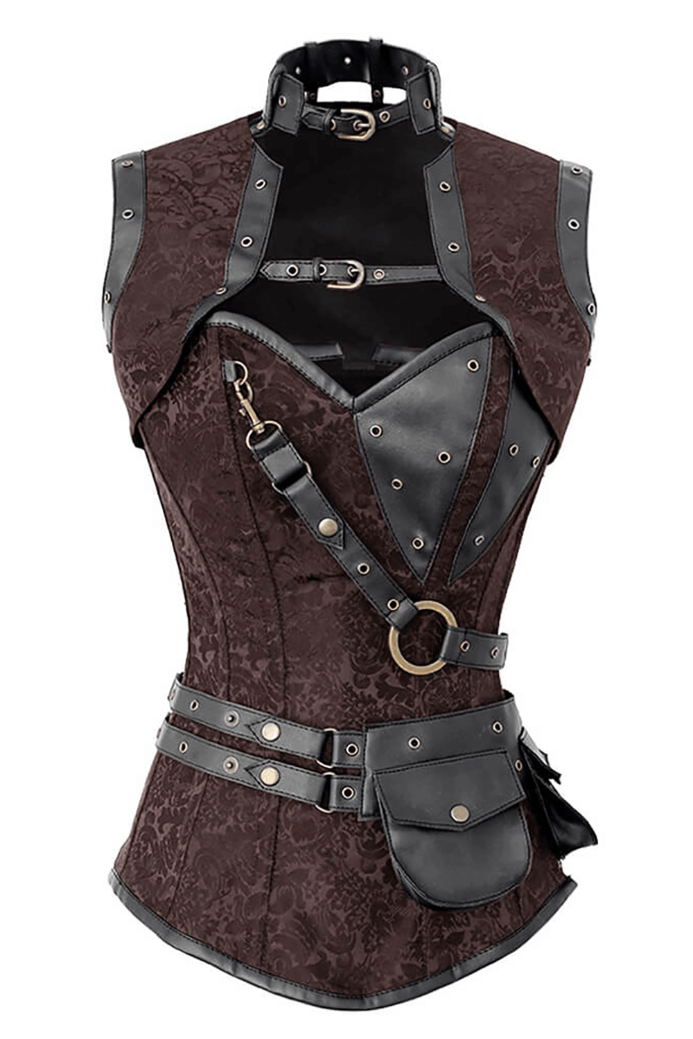 Edgy Brown Overbust Corset with Shrug and Utility Pouch