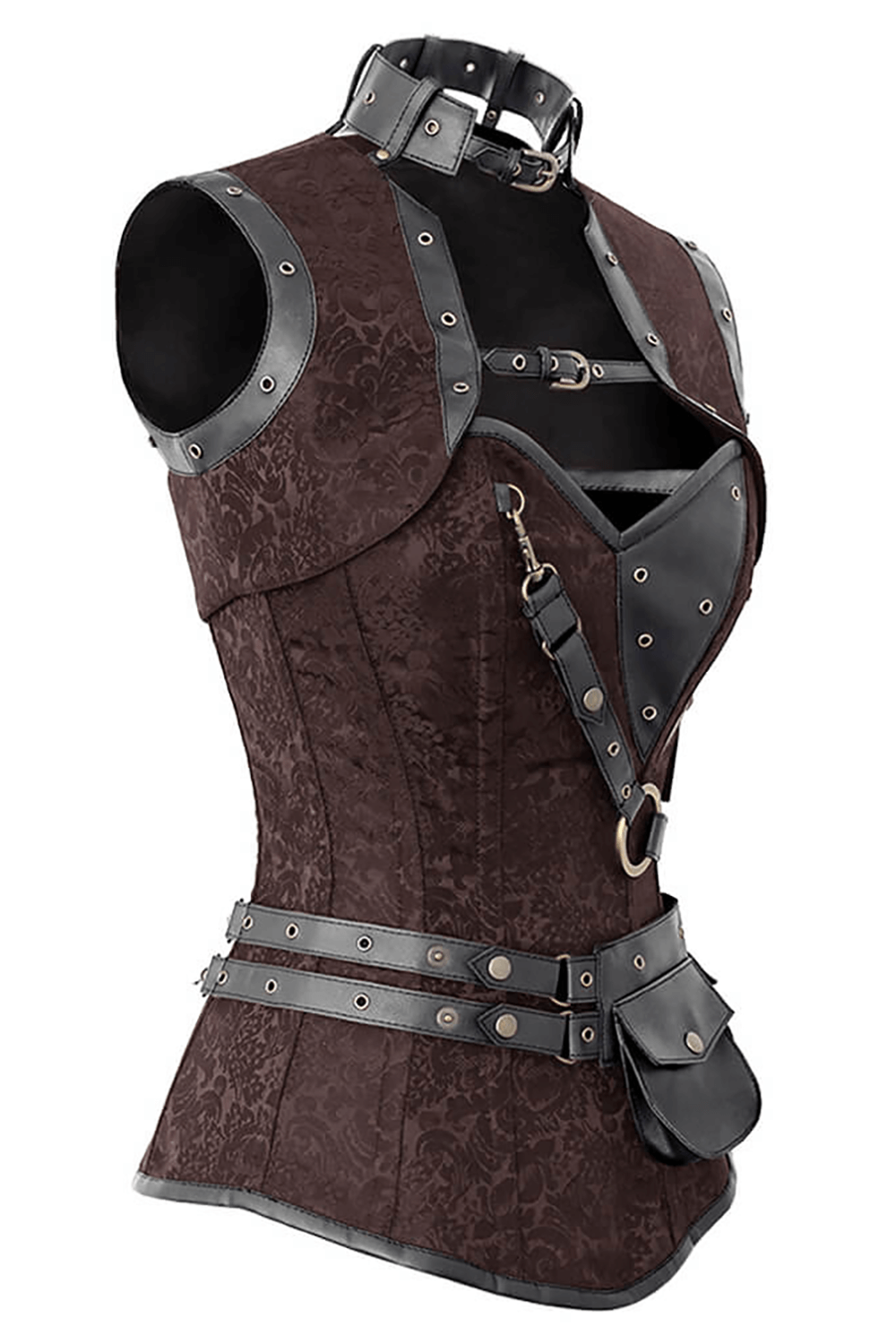 Edgy Brown Overbust Corset with Shrug and Utility Pouch