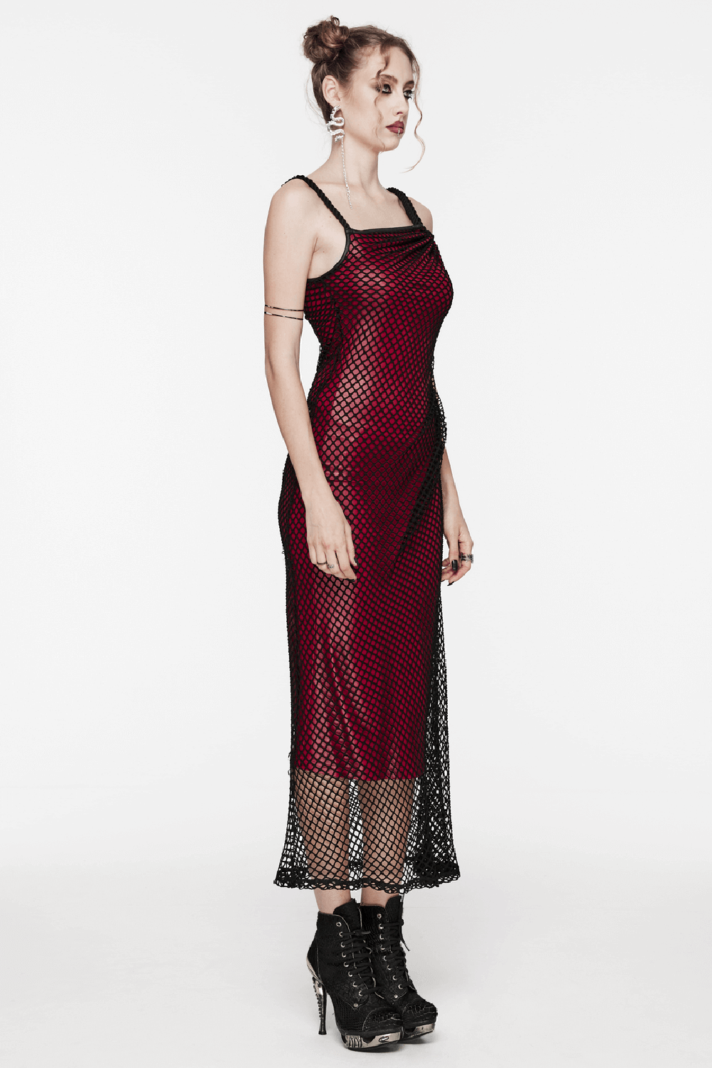 Edgy Goth Asymmetric Dress with Mesh and Shoulder Straps