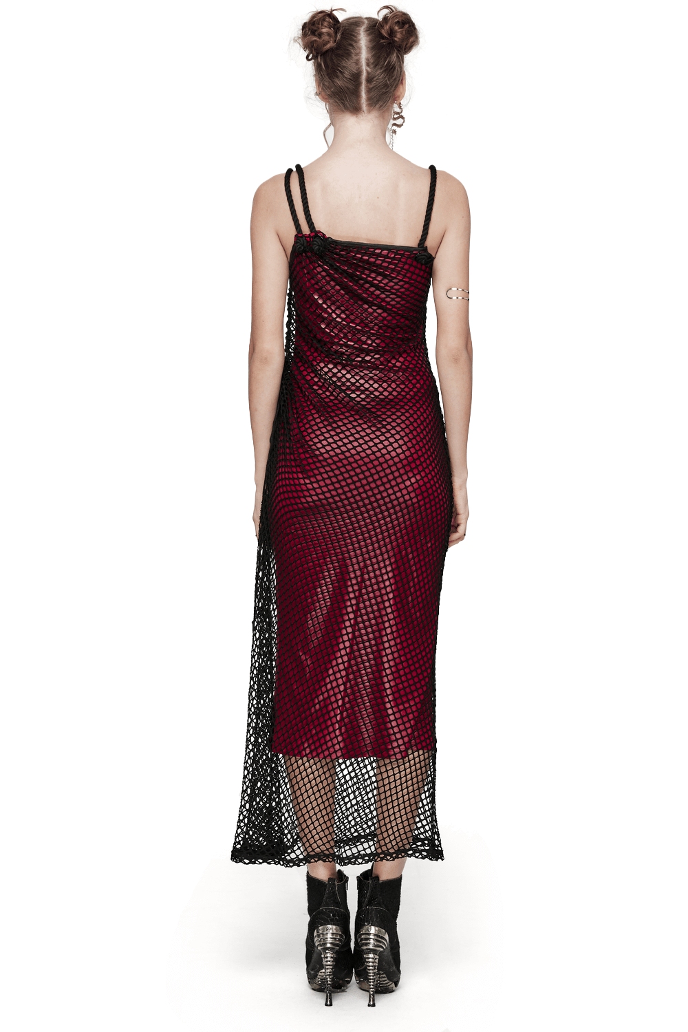 Edgy Goth Asymmetric Dress with Mesh and Shoulder Straps