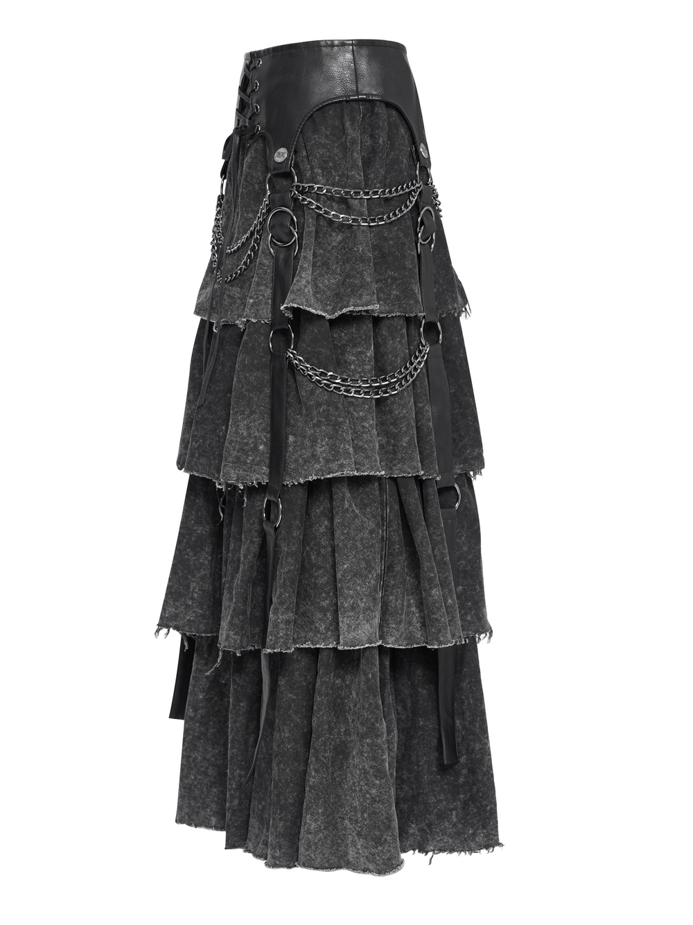Edgy Layered Gothic Skirt with Chains and Lace-Up