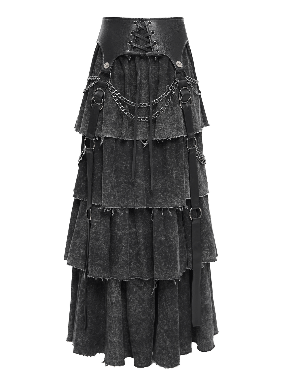 Edgy Layered Gothic Skirt with Chains and Lace-Up