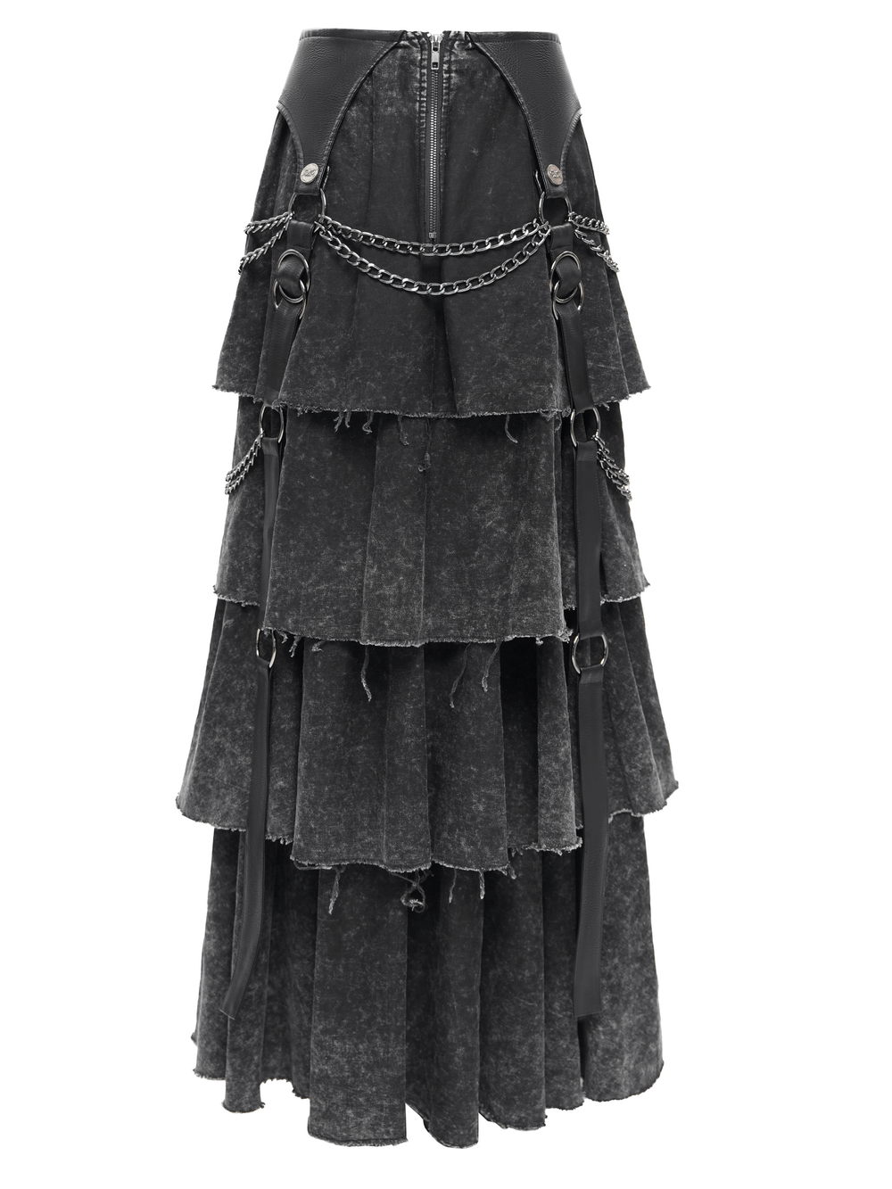 Edgy Layered Gothic Skirt with Chains and Lace-Up