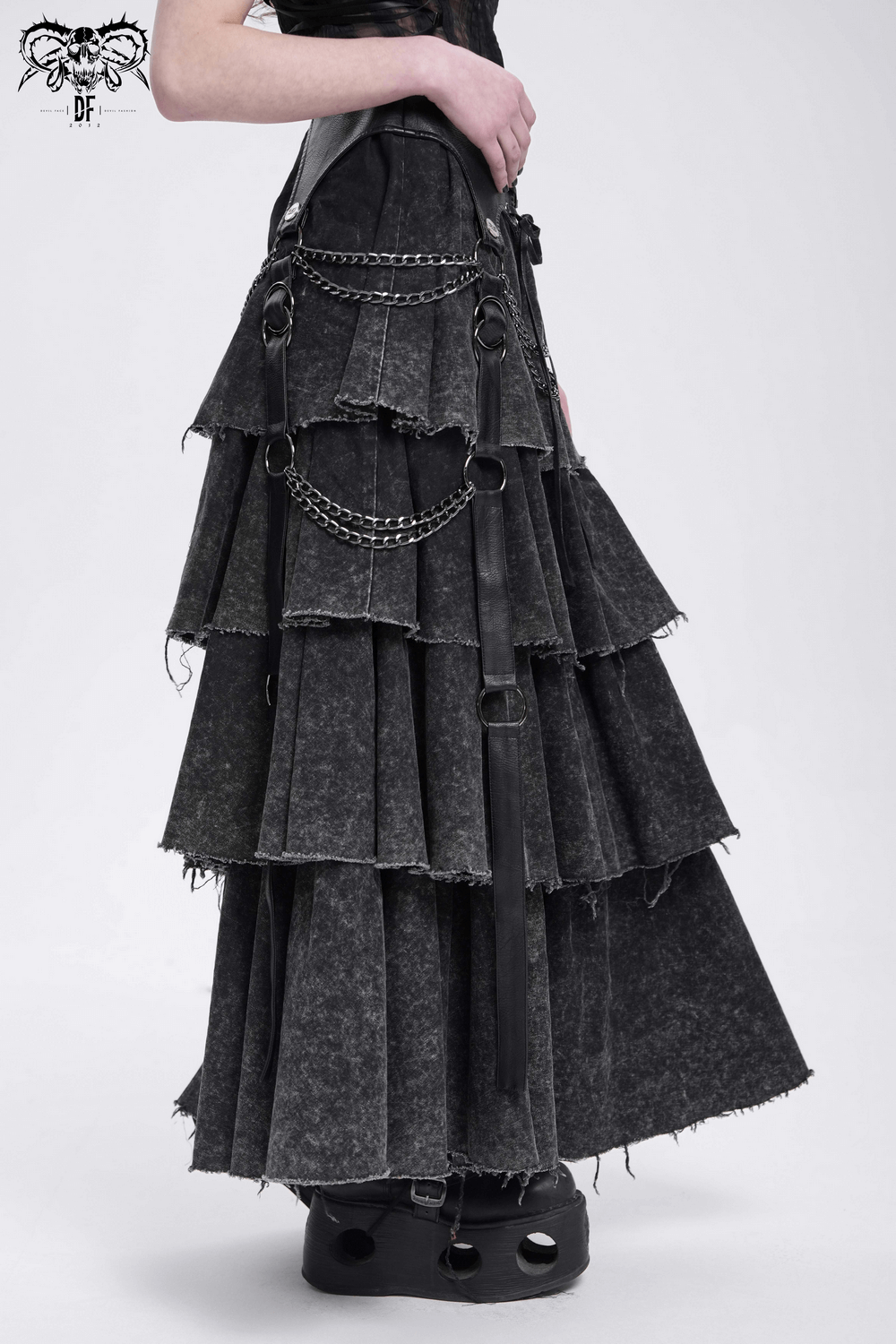 Edgy Layered Gothic Skirt with Chains and Lace-Up