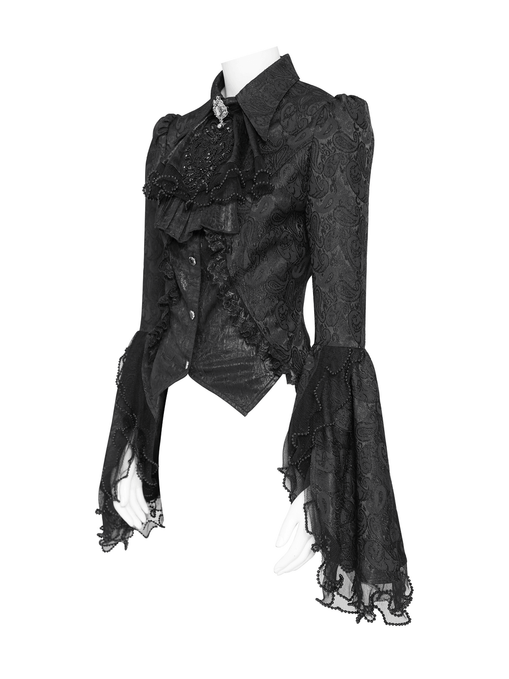 Elegant Alternative Jacquard Blouse with Bell Sleeves