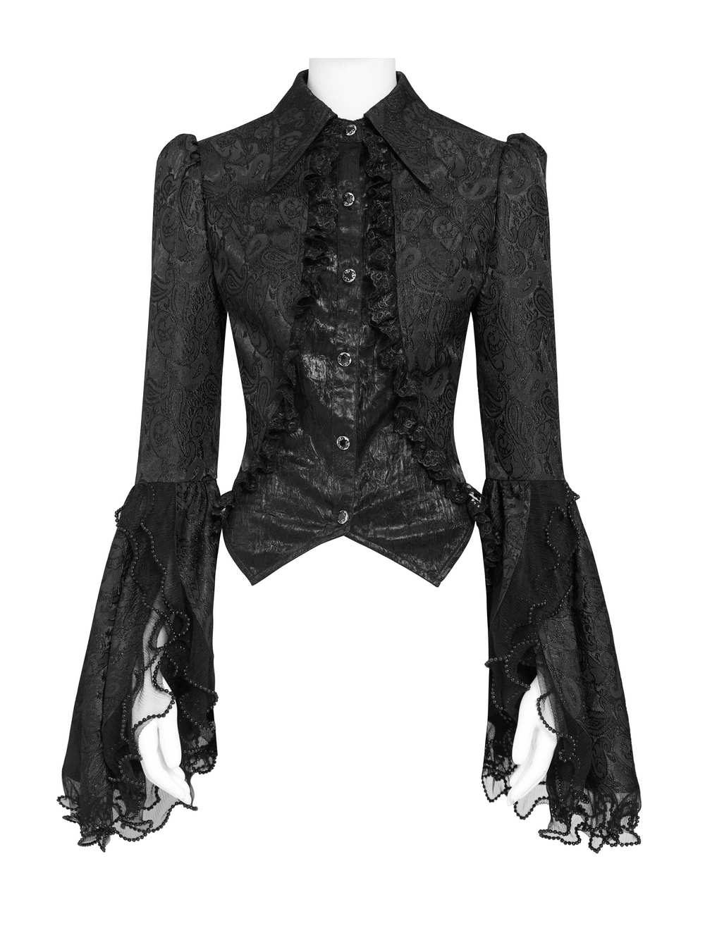 Elegant Alternative Jacquard Blouse with Bell Sleeves