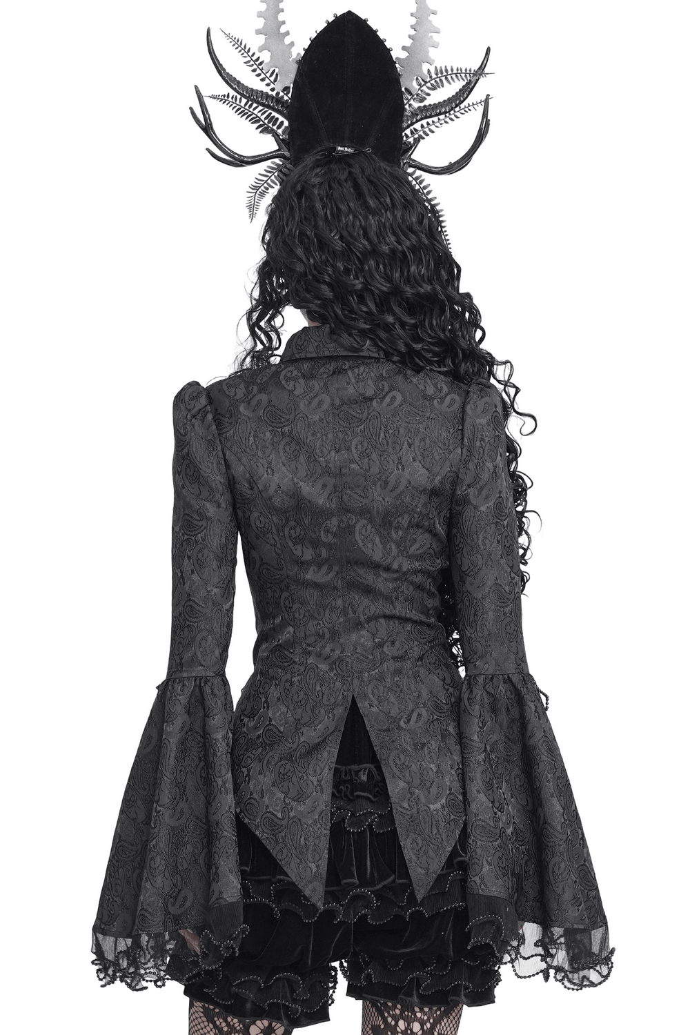 Elegant Alternative Jacquard Blouse with Bell Sleeves