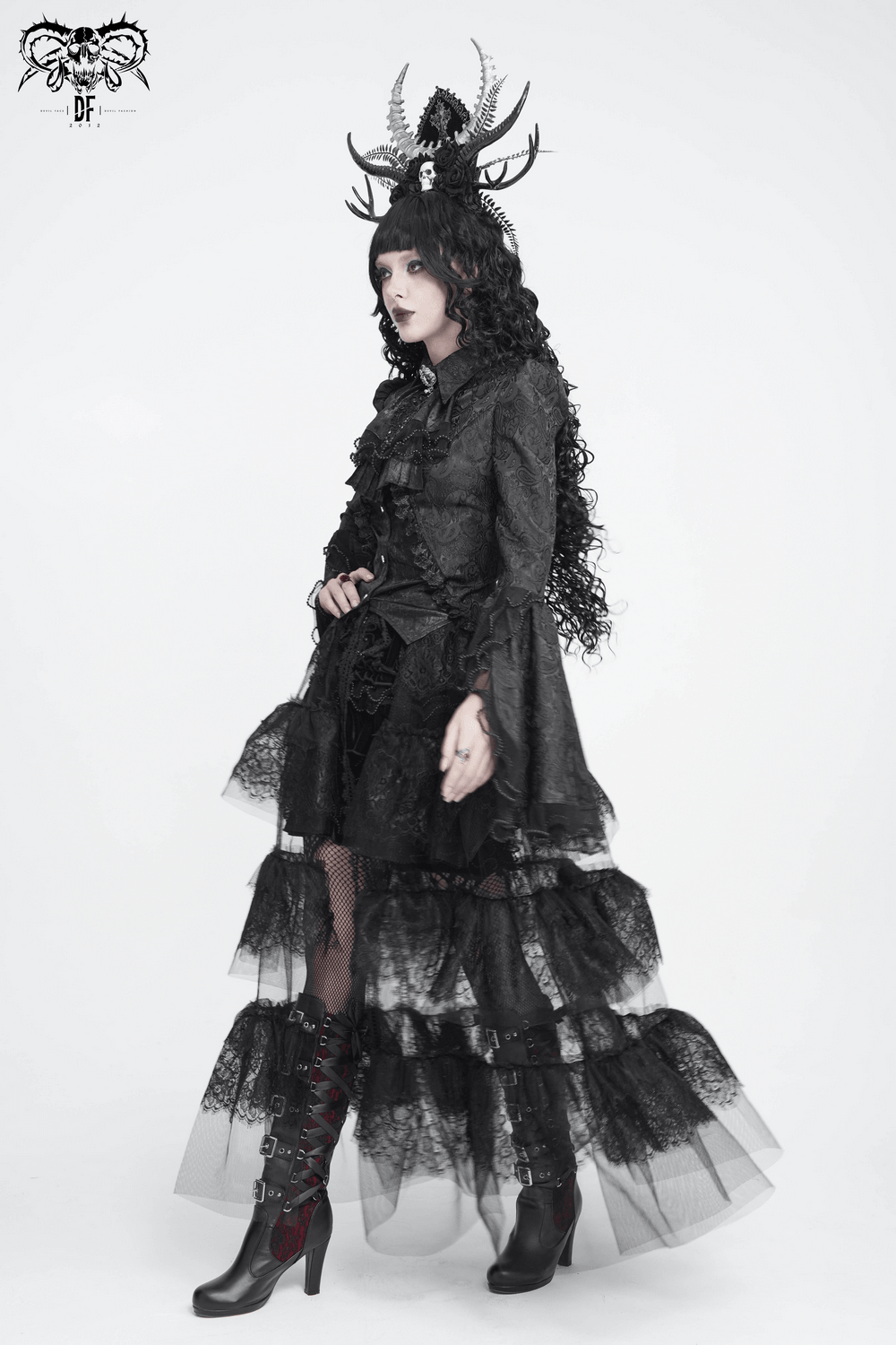 Elegant Alternative Jacquard Blouse with Bell Sleeves