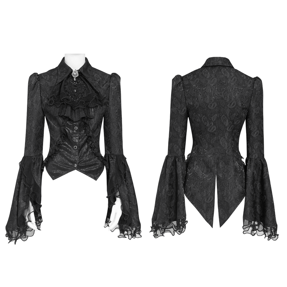 Elegant Alternative Jacquard Blouse with Bell Sleeves