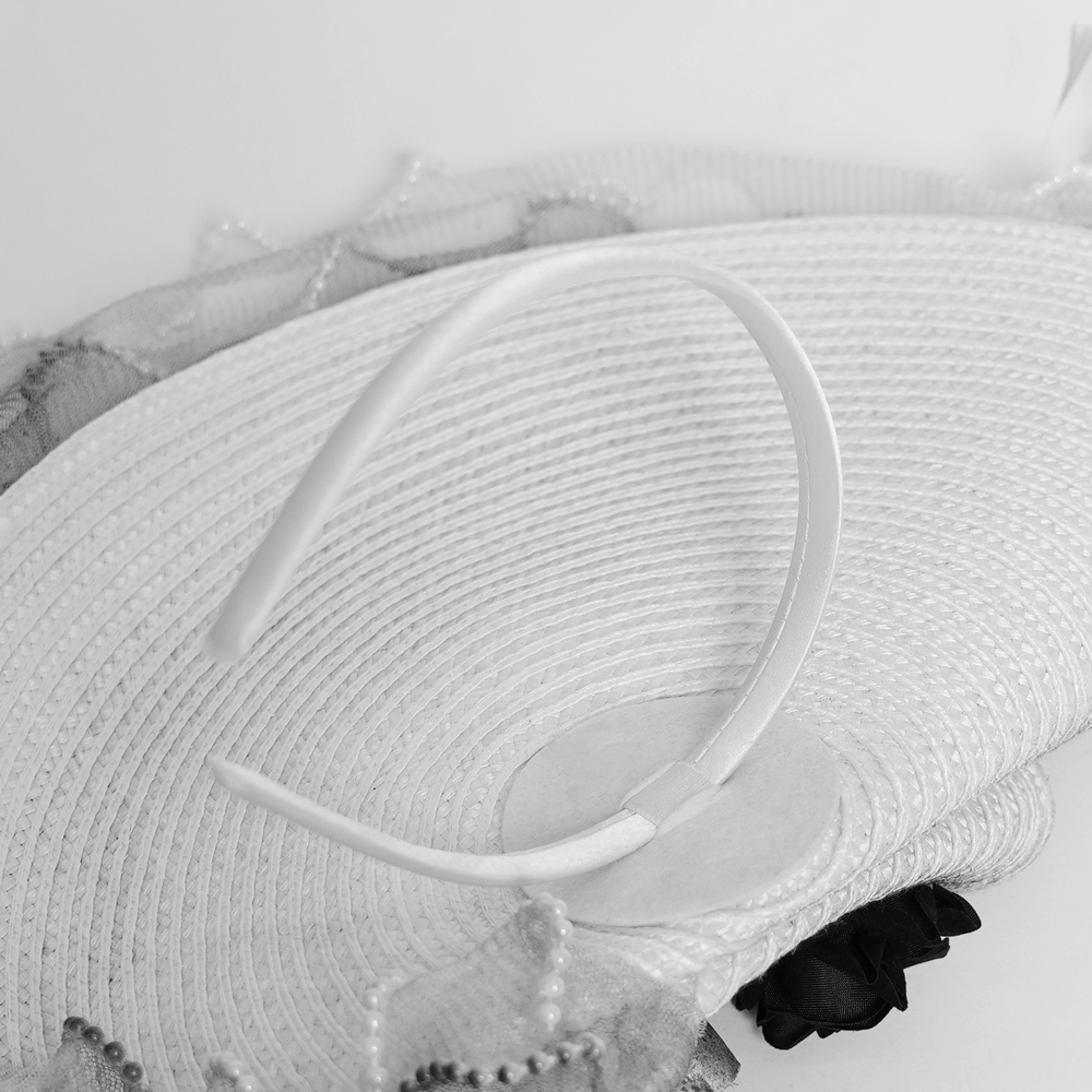 Elegant Black and White Floral Fascinator Hat with Feathers
