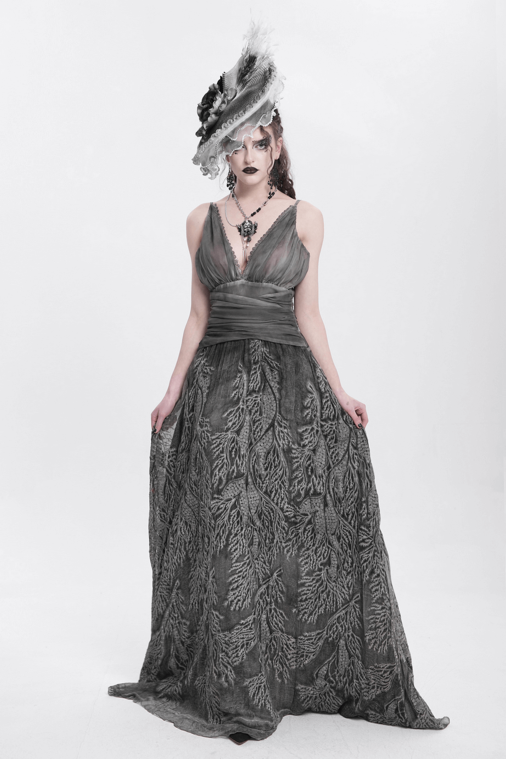 Elegant Black and White Floral Fascinator Hat with Feathers