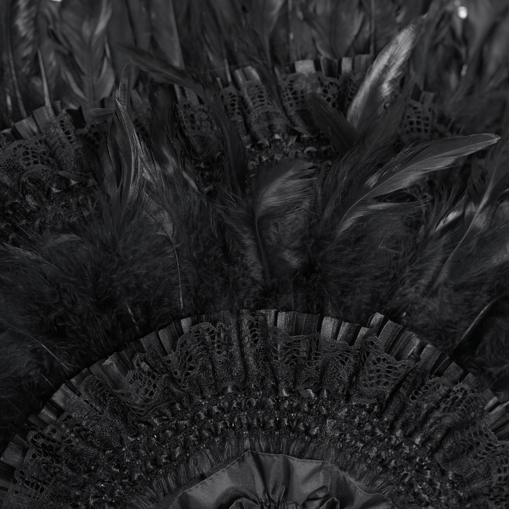 Elegant Black Feathered Gothic Umbrella with Beaded Detail