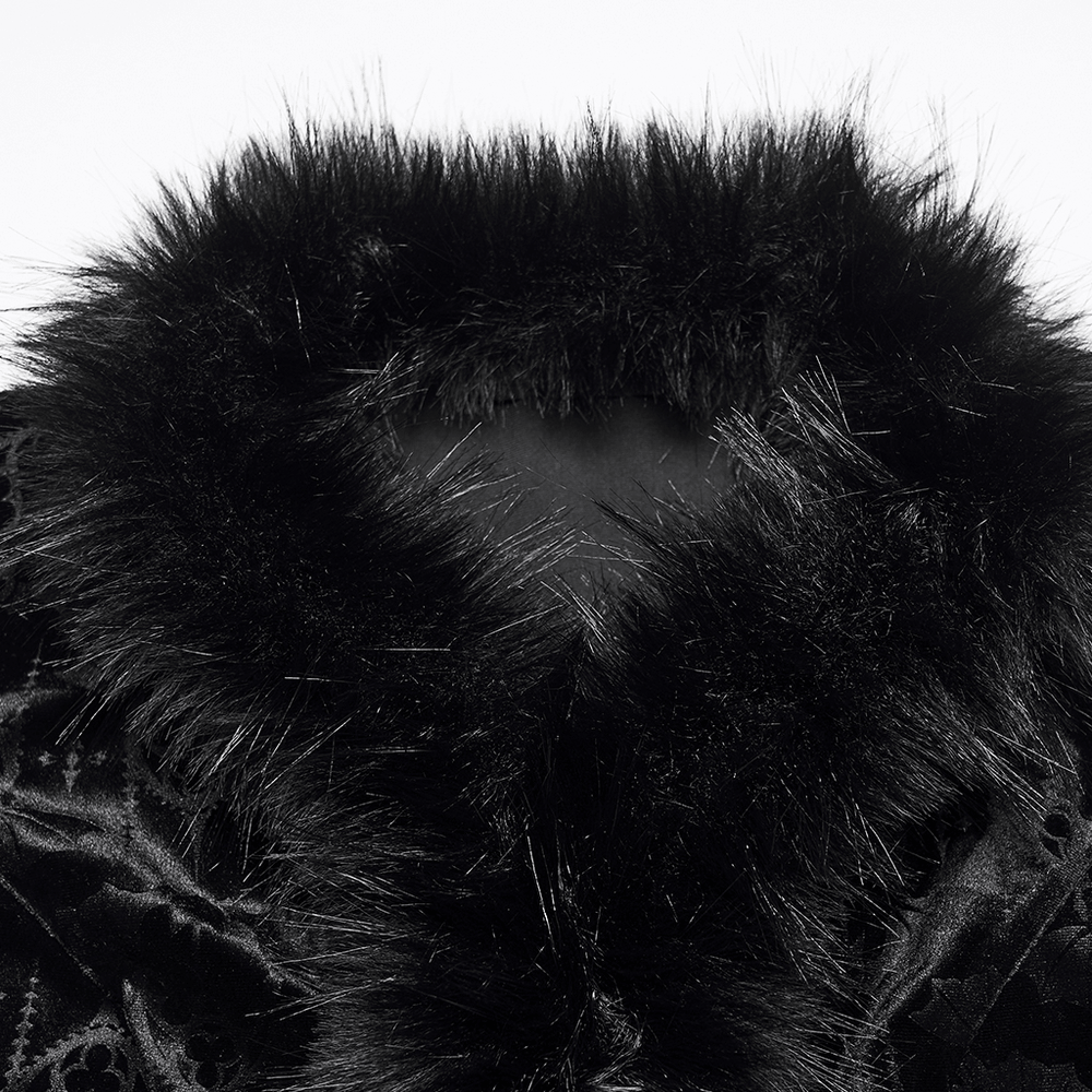 Elegant Black Gothic Bat Velvet Jacket with Faux Fur Trim