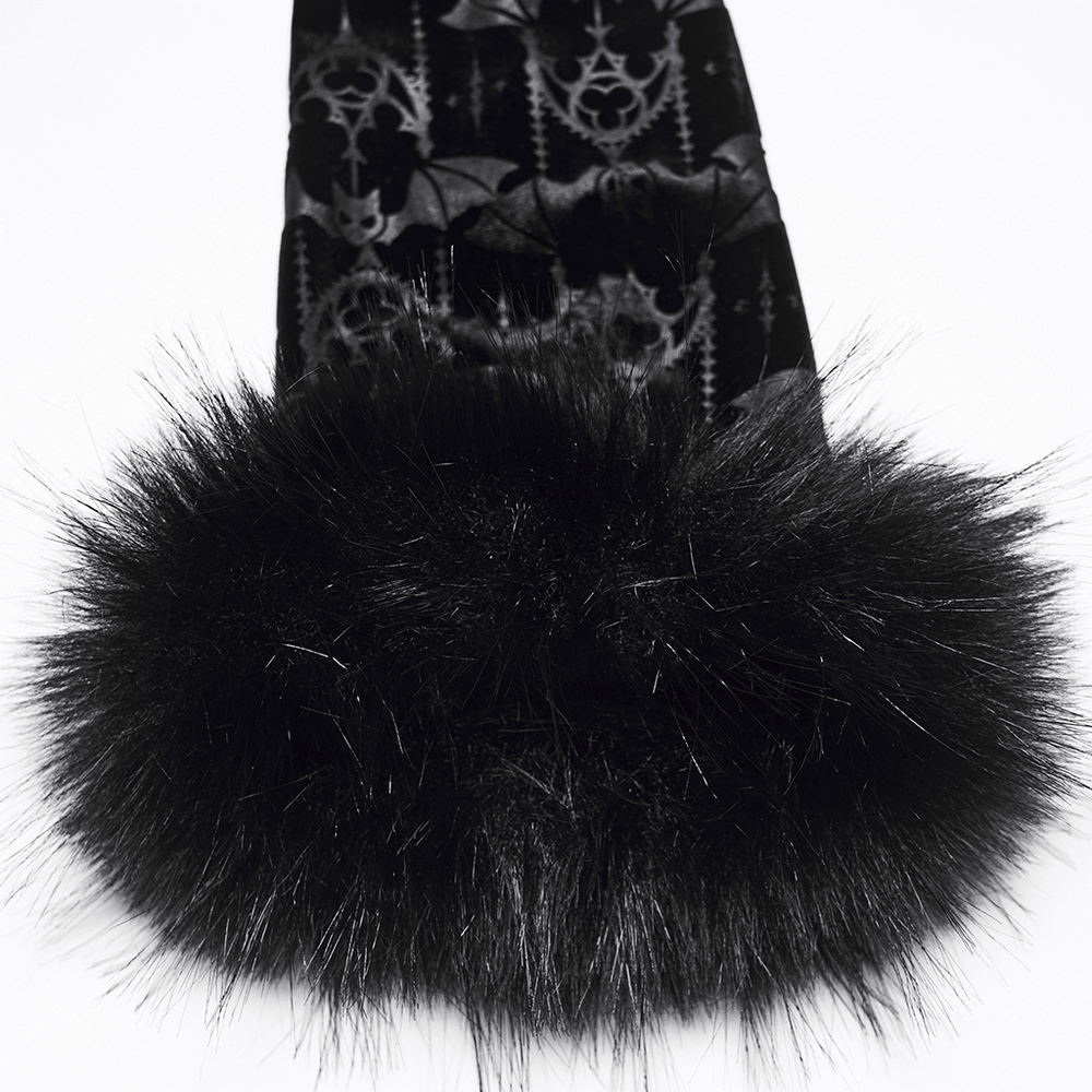 Elegant Black Gothic Bat Velvet Jacket with Faux Fur Trim