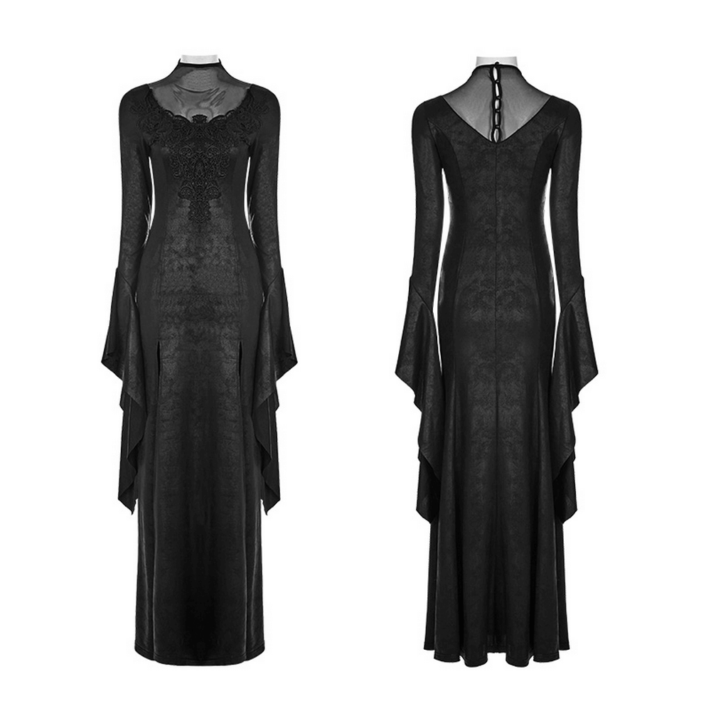 Elegant Black Gothic Mesh Lace High Slit Witch Dress