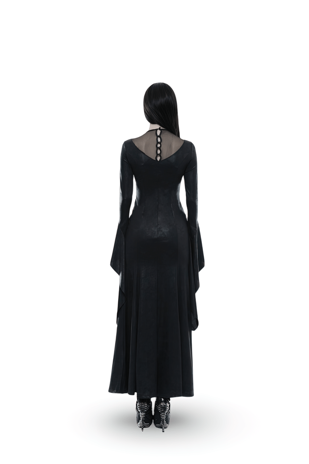Elegant Black Gothic Mesh Lace High Slit Witch Dress