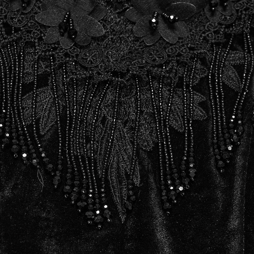 Elegant Black Gothic Velvet High-Low Dress with Lace Sleeves