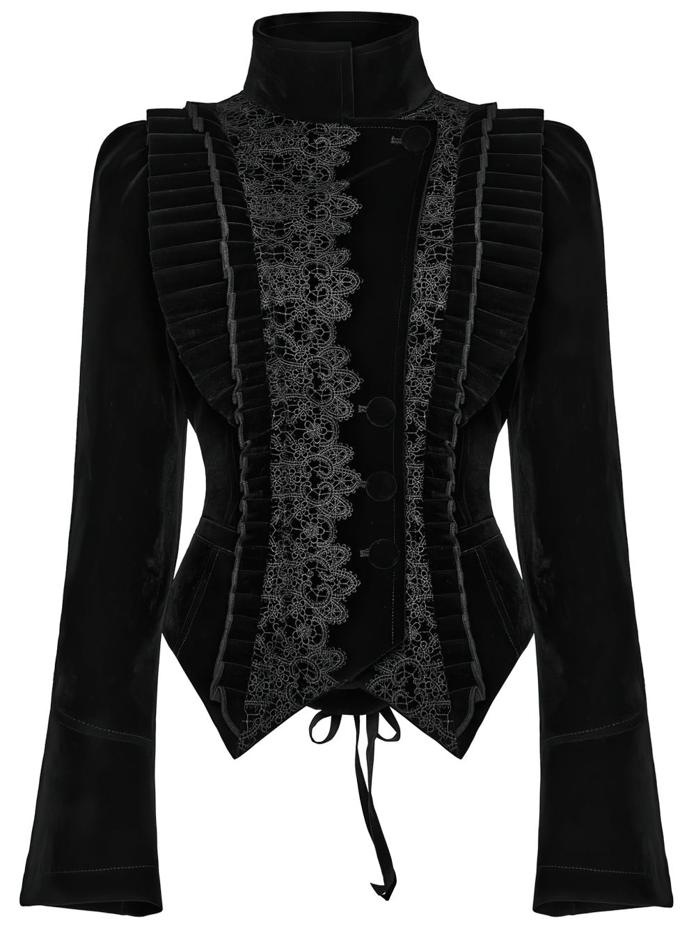 Elegant Black Gothic Velvet Jacket with Lace Detail