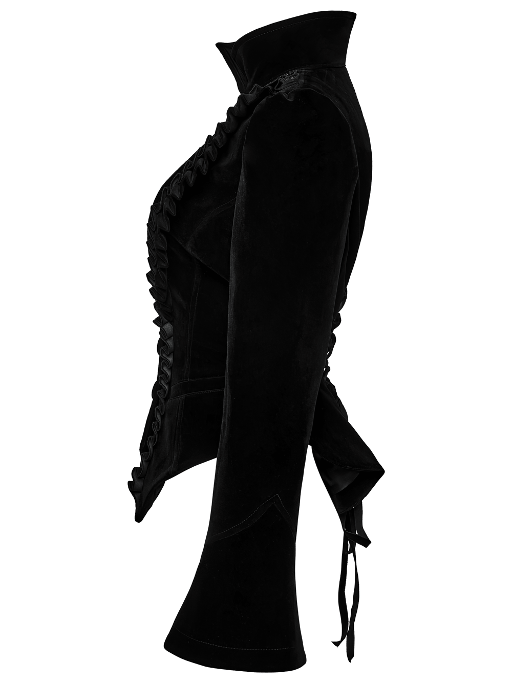 Elegant Black Gothic Velvet Jacket with Lace Detail