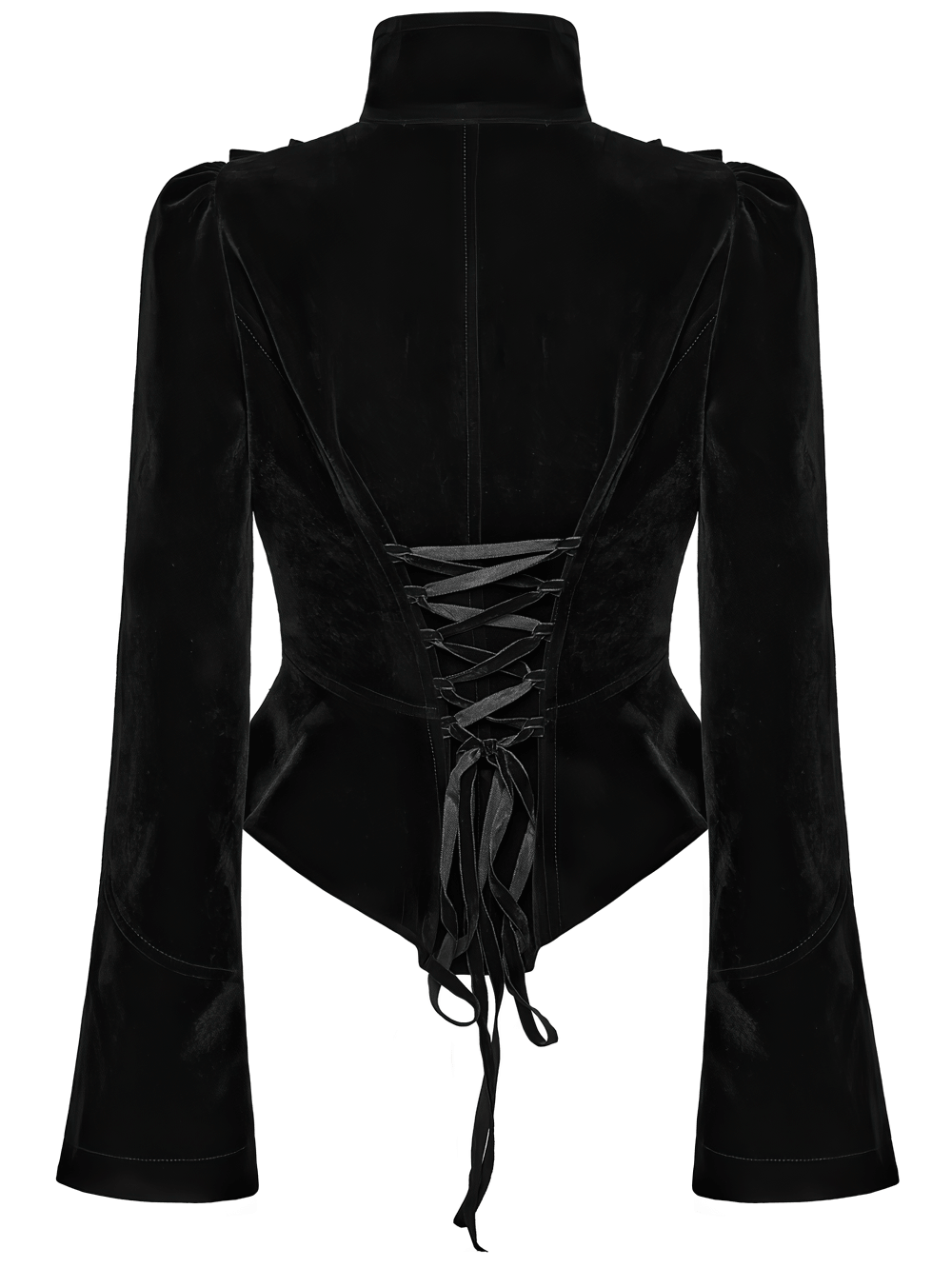 Elegant Black Gothic Velvet Jacket with Lace Detail