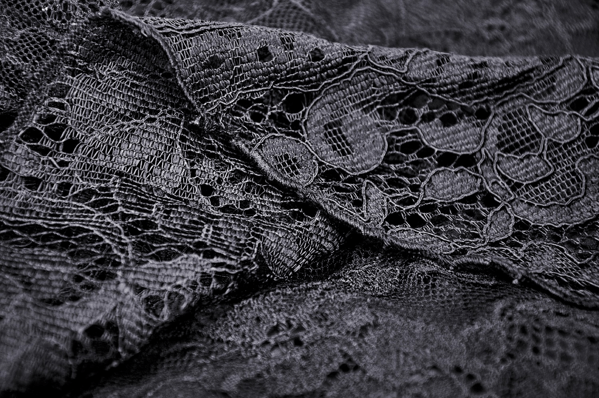 UK SALE of Elegant Black Lace Dress With Ribbon Accents And Sheer Overlay