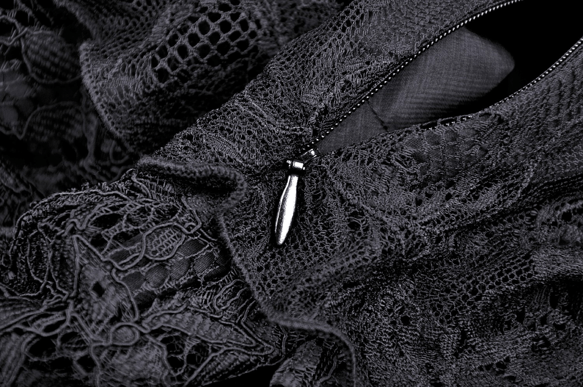 UK SALE of Elegant Black Lace Dress With Ribbon Accents And Sheer Overlay