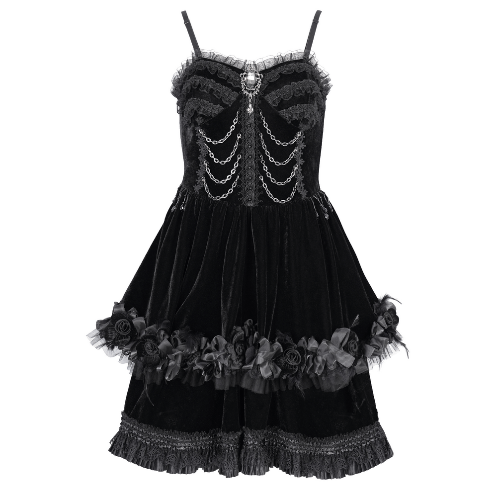 Elegant Black Lace Evening Dress with Beads and Chains